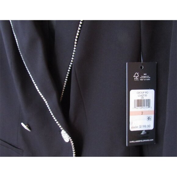 Karl Lagerfeld Paris Tailored Rhinestone-Trim Lined Tuxedo Dress Black Size2 NWT - Picture 4 of 5